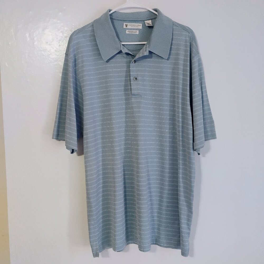 Oxford Golf Collection Blue Striped Polo L 100% Cotton Mercerized
